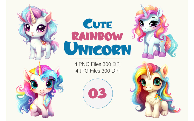 Cute rainbow unicorns 03. TShirt Sticker. Illustration