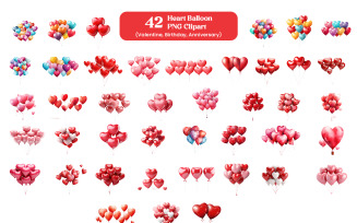 Set of Valentine red and pink heart shape balloon decoration transparent background