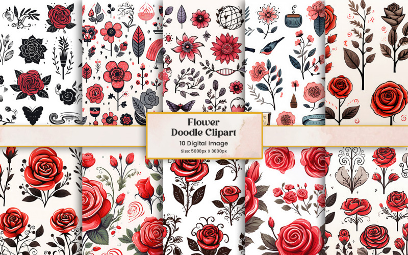 Set of Valentines day doodle, heart love sticker clipart, flower elements decoration background Background
