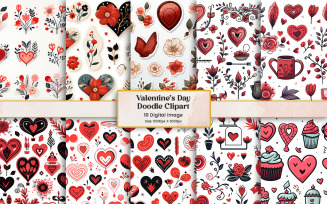 Set of Valentines day doodle heart love sticker clipart