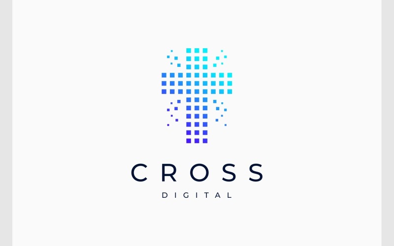 Cross Faith Church Technology Pixel Digital Logo Logo Template