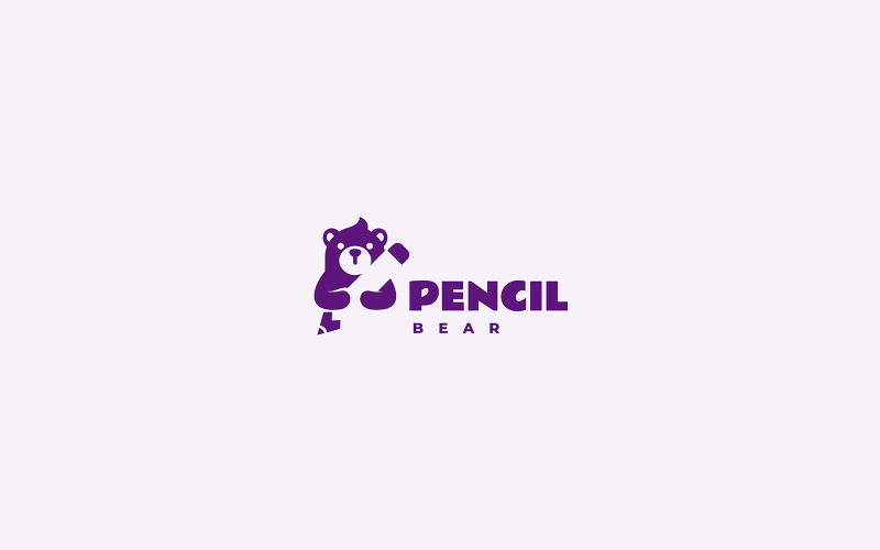 Pencil Bear Negative Space Logo Logo Template