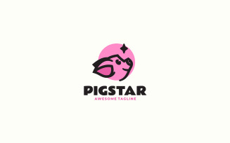 Pig Star Line Art Logo Template