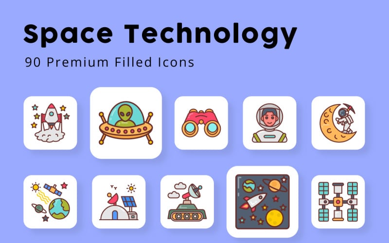 Space Technology 90 Premium Filled Icons Icon Set