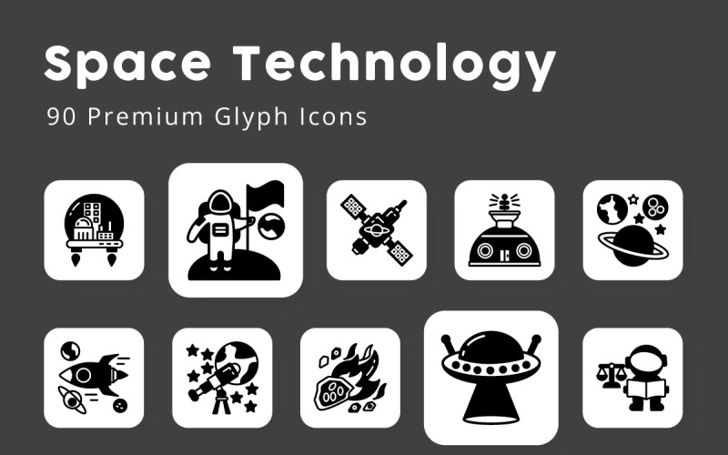 Space Technology 90 Premium Glyph Icons Icon Set