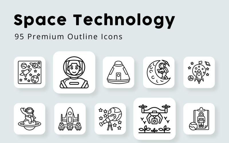 Space Technology 90 Premium Outline Icons Icon Set