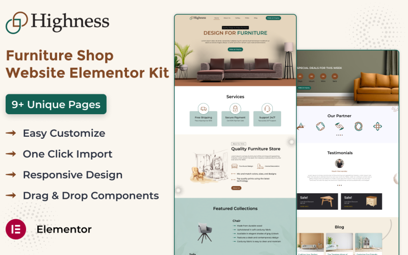 Highness - Furniture Shop Website Store Template Elementor Kit