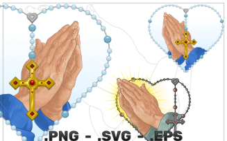 Vector Design of Praying Hands with Heart Shaped Rosary