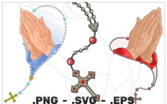 Vector Design Of Praying Hands With Rosary