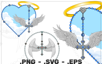 Winged Rosary Heart Shape Vector Design