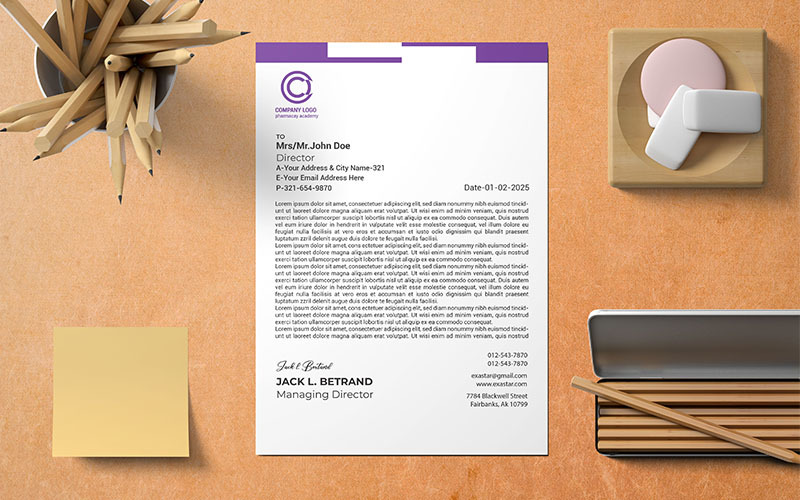 Flat design minimal business letterhead_180 Corporate Identity