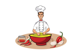 Chef cooking a meal in a big pot vector illustration