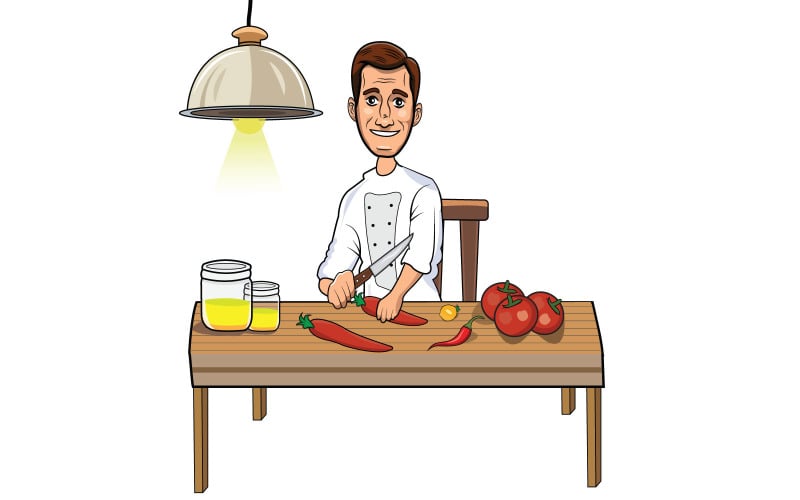 Chef is cutting vegetable with knife vector illustration Illustration