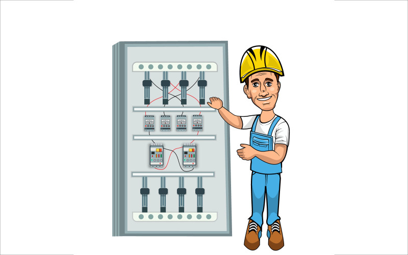 Electric service work with breaker and fuse box Vector illustration Illustration