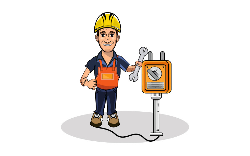 Electrician holding wrench stock illustration Illustration