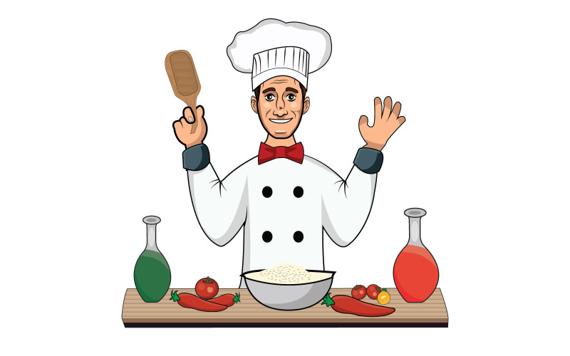 Happy chef holding spatula vector illustration Illustration