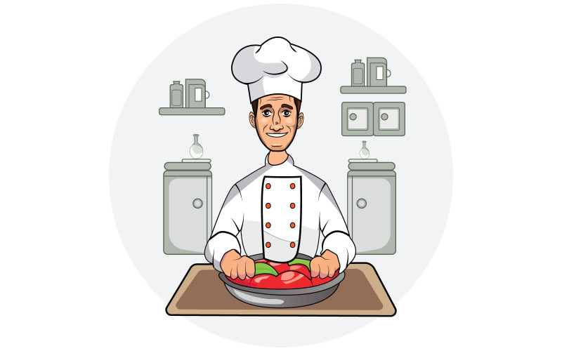 Happy man cooking in kitchen vector illustration Illustration