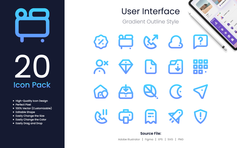 User Interface Icon Pack Gradient Outline Style 2 Icon Set