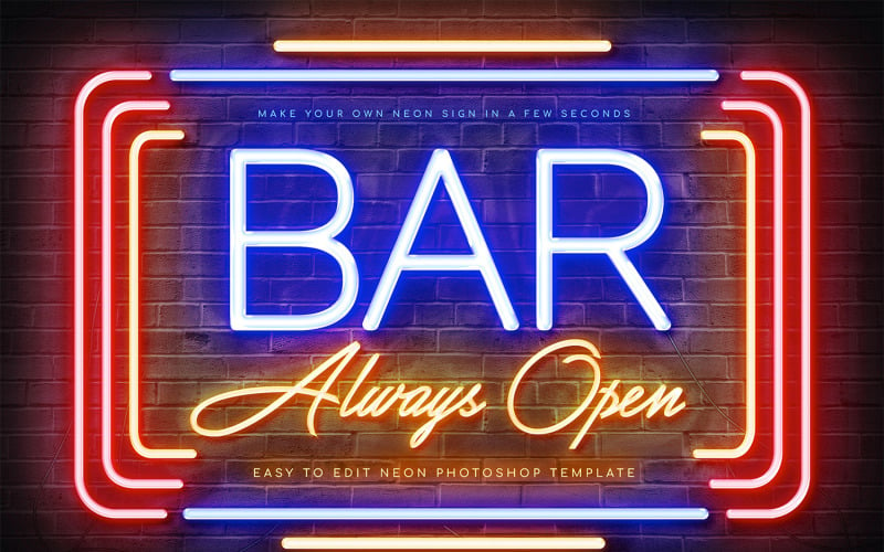 Bar Neon Sign Creator Photoshop Template Illustration