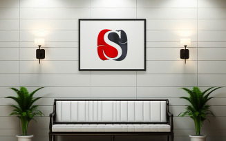 business logo mockup, Office wall mockup logo, indoor logo mockup with freme wall