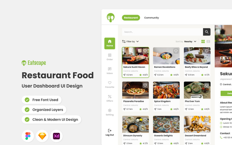 Eatscape - Restaurant User Dashboard UI Element