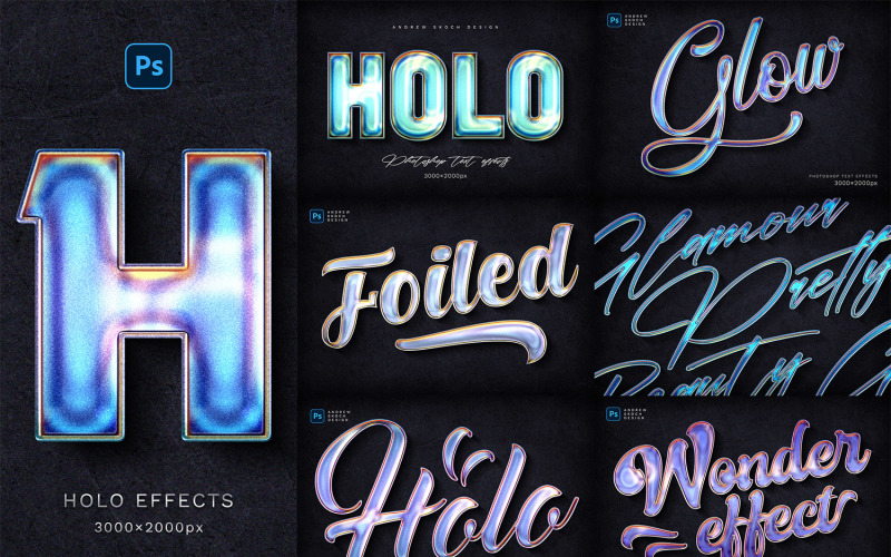 Holographic Text Effects Photoshoptemplates Illustration