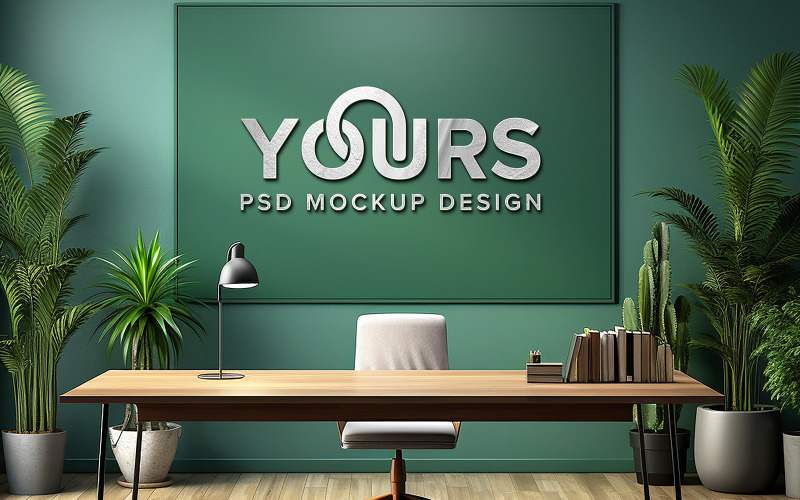 metallic office wall indoor logo mockup Product Mockup