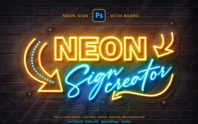 Neon Sign Board Photoshop Template Illustration