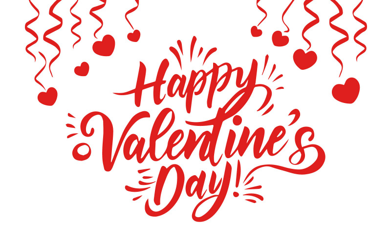 Free happy Valentine's Day red calligraphy on white background with heart shapes Vector Graphic