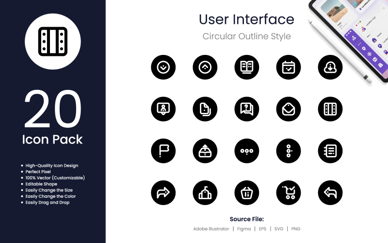 User Interface Icon Pack Circular Outline Style 2 Icon Set