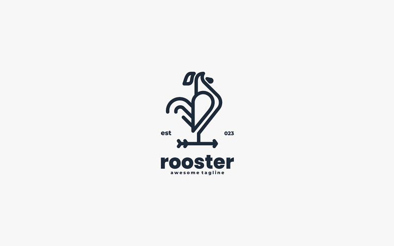 Rooster Line Art Logo Style 3 Logo Template