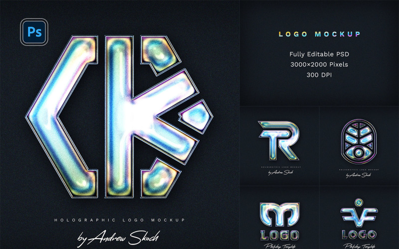 Holographic Logo Photoshop Mockup Illustration