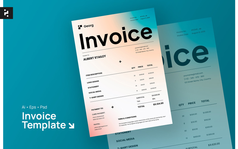 Modern Clean Gradient Invoice Template Corporate Identity