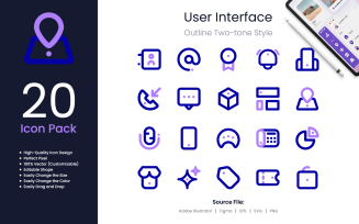 User Interface Icon Pack Outline Two-Tone Style 2