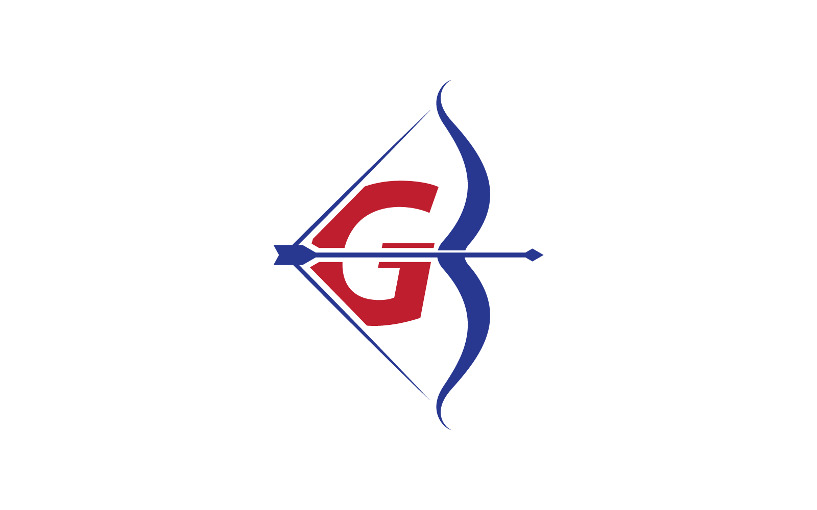 Bogenschießen-Logo mit G-Anfangsbuchstaben, Vektorillustration, flaches Design