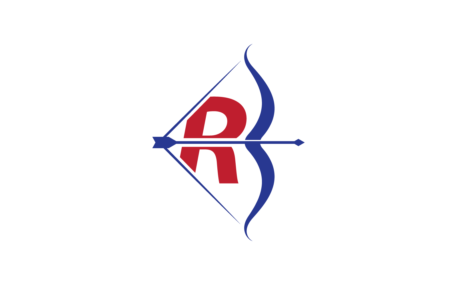 Bogenschießen-Logo mit R-Anfangsbuchstaben-Vektorillustration
