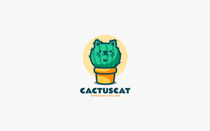 Cactus Cat Mascot Cartoon Logo Logo Template