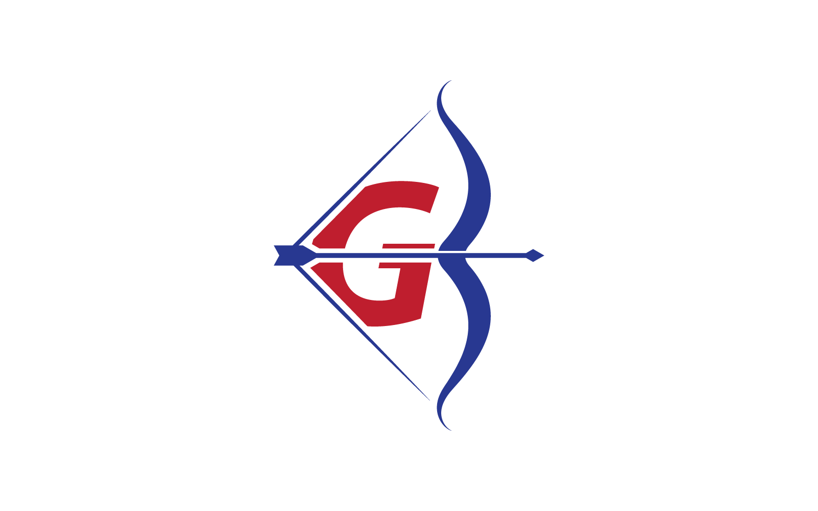 Логотип стрельбы из лука с векторной иллюстрацией начальной буквы G, плоский дизайн