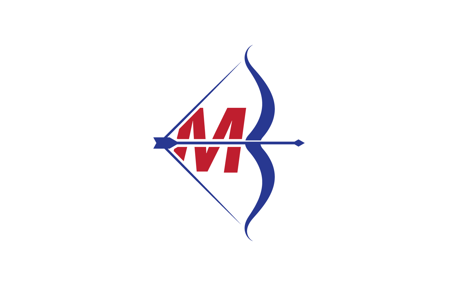 Okçuluk logosu ve M ilk harf vektör çizimi düz tasarımı