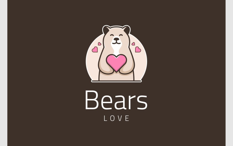 Cute Mascot Bear Love Gift Logo Logo Template