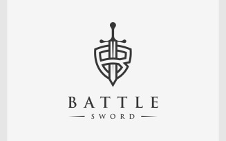 Letter B Sword Shield Guard Logo