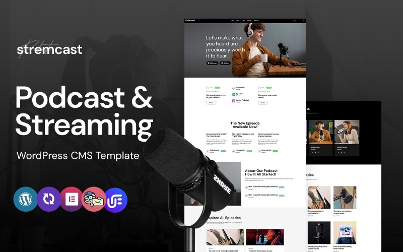 Stremcast - Podcast, FM Radio And Streaming Multipurpose WordPress Elementor Theme WordPress Theme