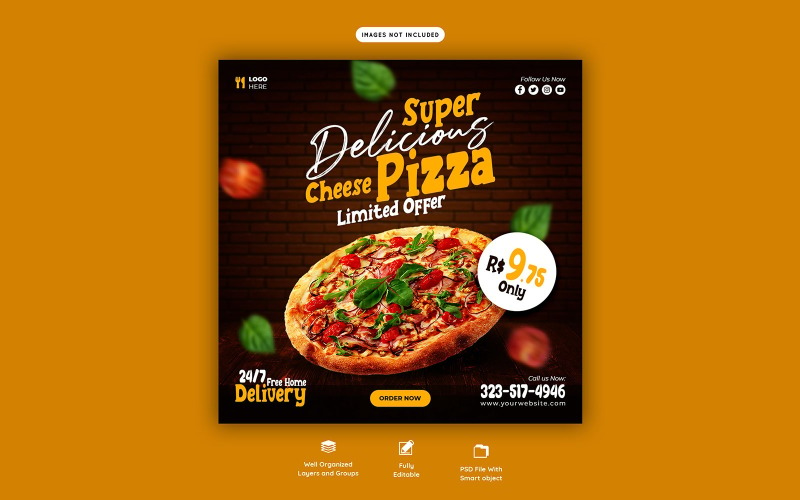 Delicious Pizza Social media Post Template Social Media