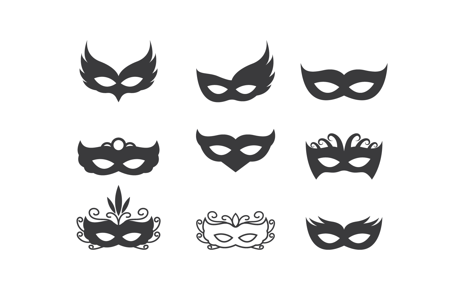 Parti maskesi siyah simge vektör şablonu tasarımı