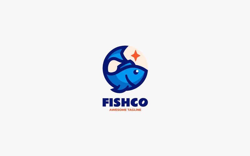 Blue Fish Simple Mascot Logo Logo Template