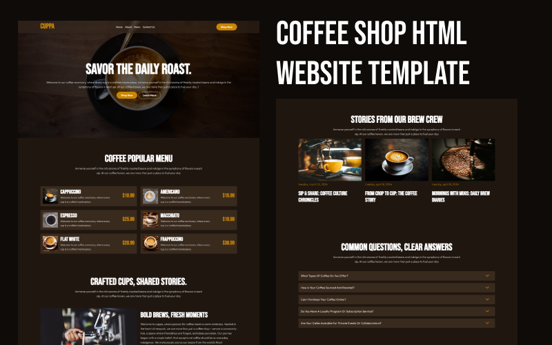 cuppa - coffee shop HTML5 website template