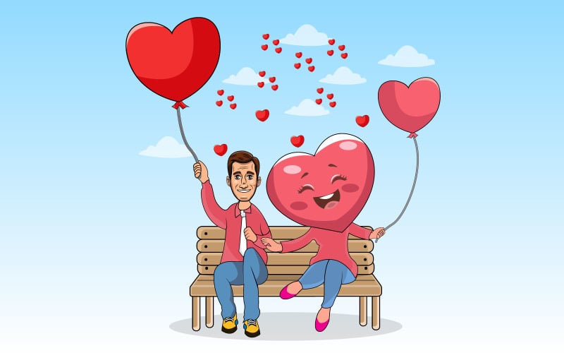 Cute couple holding a heart-shaped Illustration