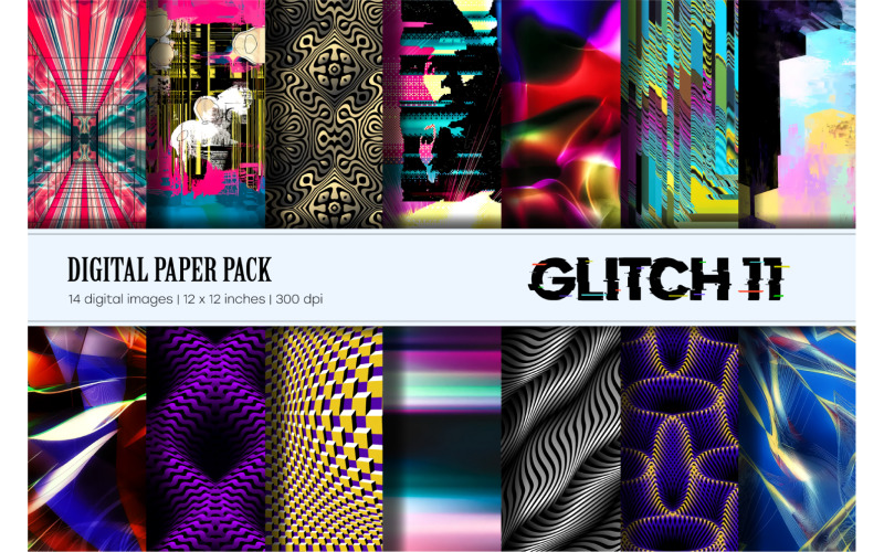 Glitch Psychedelic 11. Digital Paper Set. Pattern