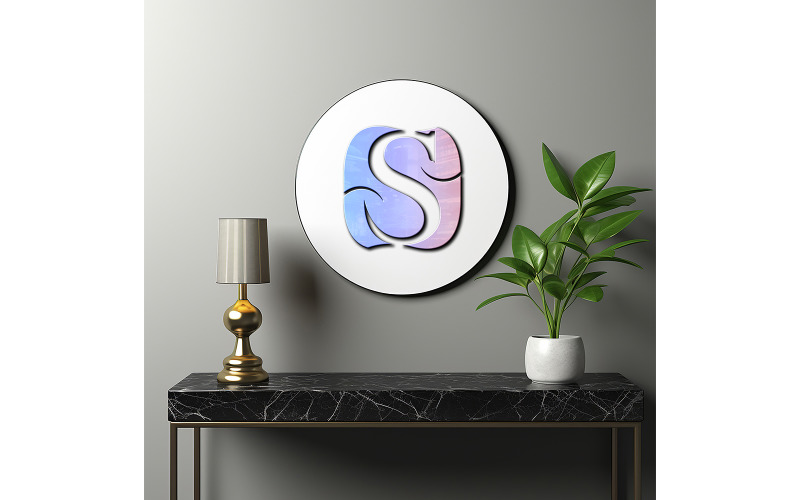 Indoor round sign wall logo mockup, 3d sign logo mockup Product Mockup