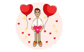 Happy cute boy standing and holding heart-shaped